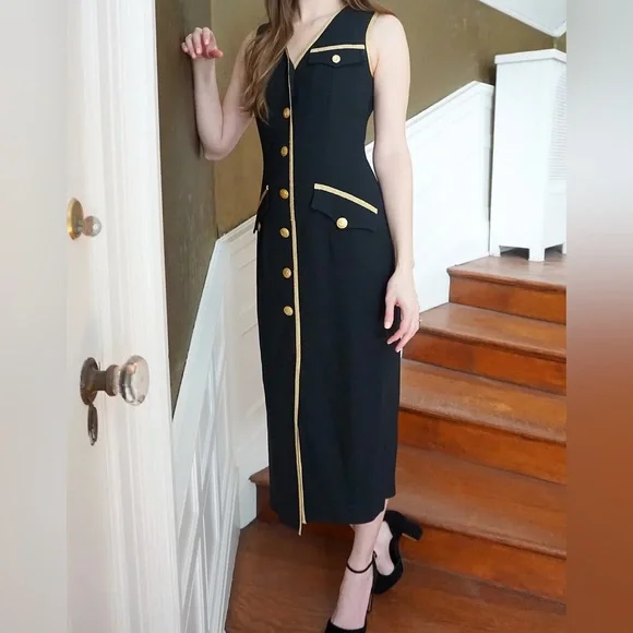 green emerald velvet dress Gianni Versace Black Dress with Medallion Details, Small  Ian Drummond  Vintage